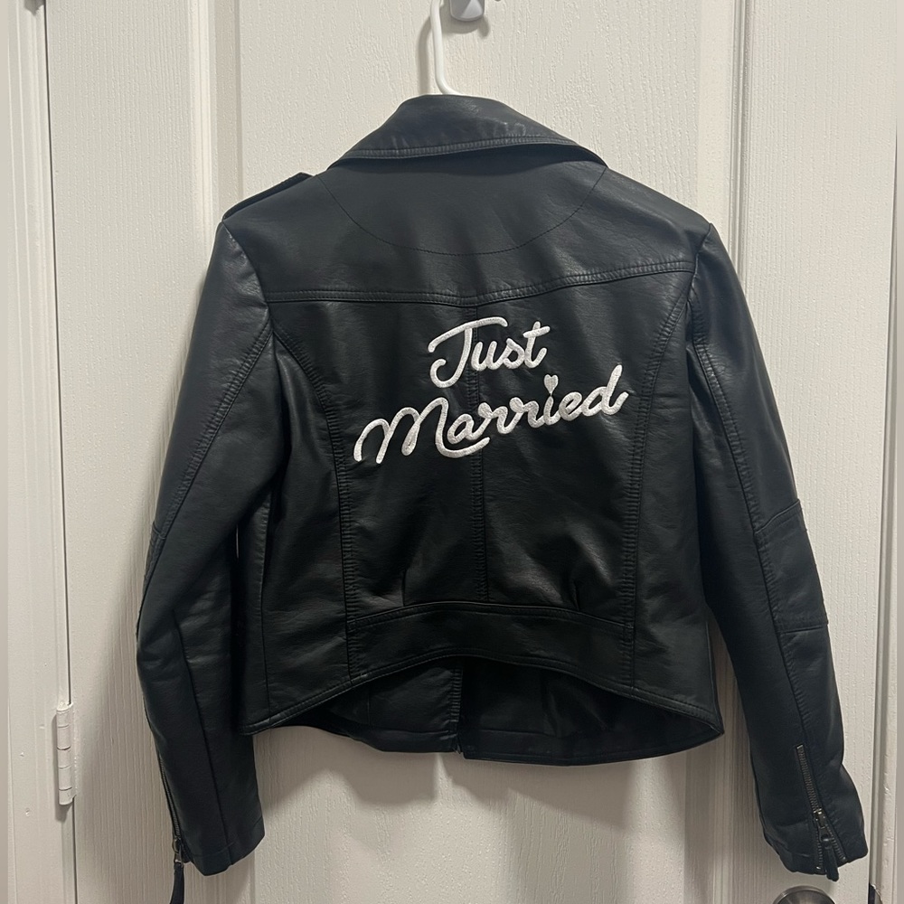 David’s Bridal Just Married Black Leather Jacket